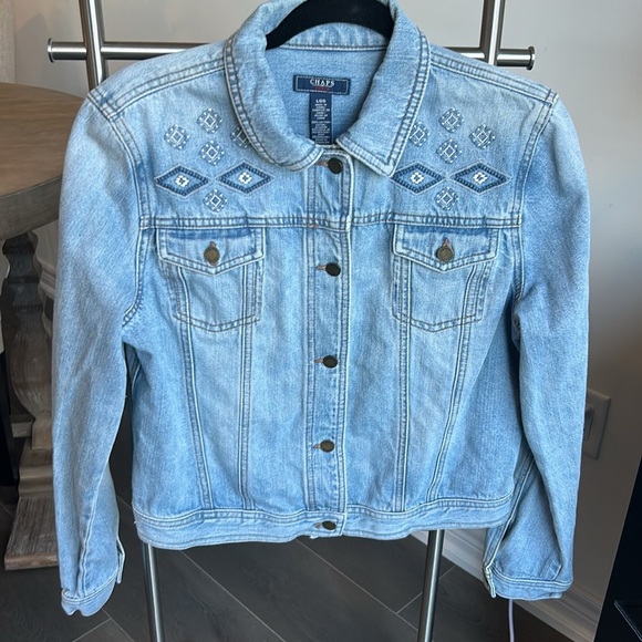 VTG Chaps Women Blue Denim Embroidered Jean Jacket Western Coastal Cowgirl Sz L - Picture 13 of 13